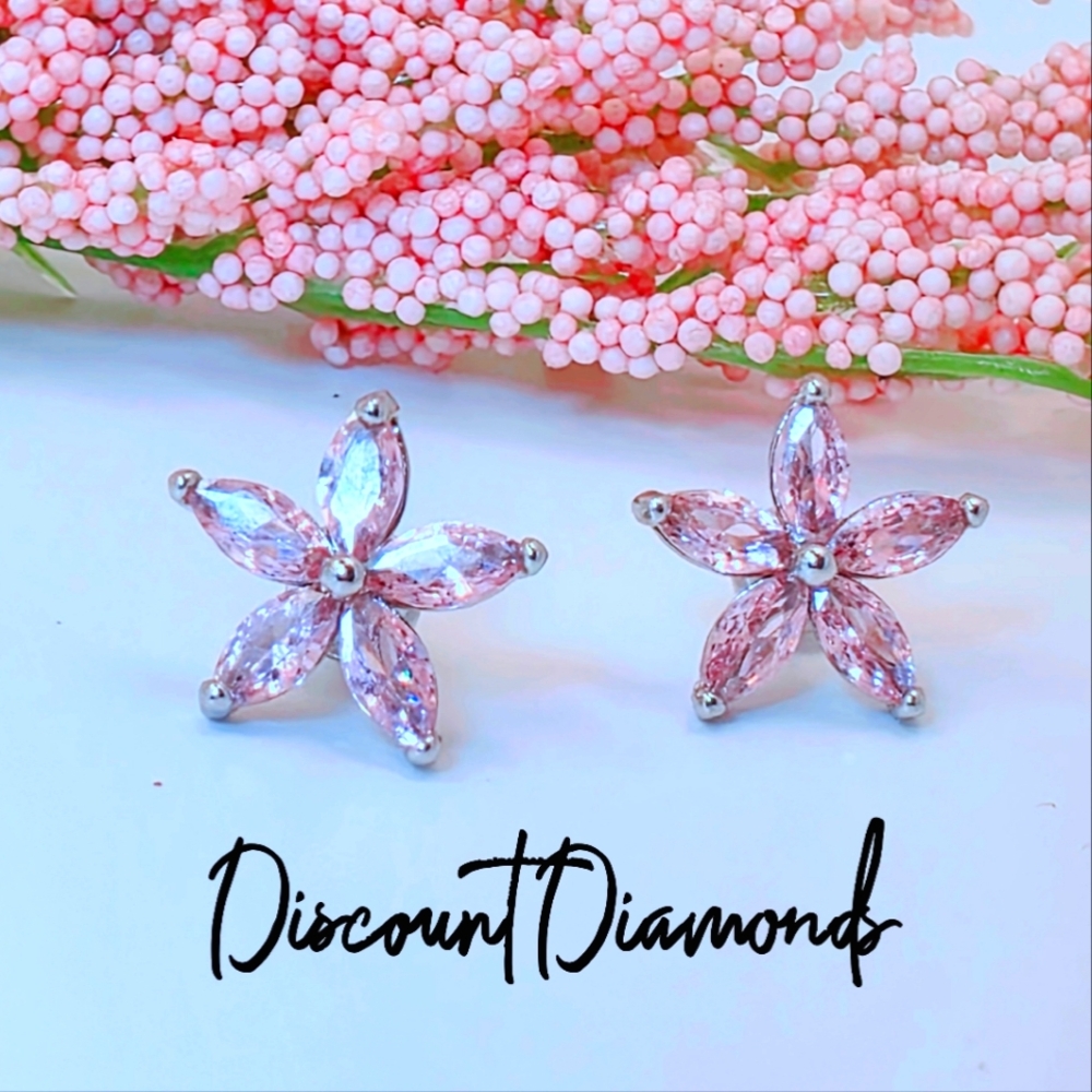 2 Ct. Pink Sapphire Flower Shape Earrings 925 Silver